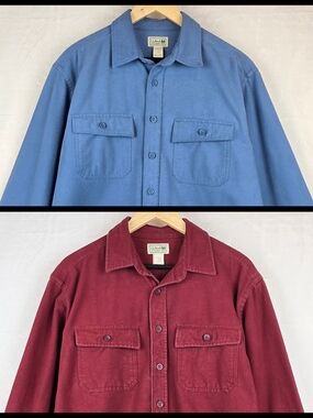 Vintage LL Bean Chamois Cloth Shirt 2 Shirt Bundle Blue/Burgundy Cotton